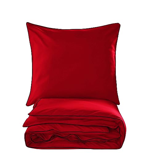 Cotton Market Bettwäsche 155x200 cm - Bettwäsche Baumwoll-Mikrofaser - Bettwäsche-Sets 2 Teilig - Bettbezug 155x200 cm und 2 Kissenbezug 70x80 cm - Rot