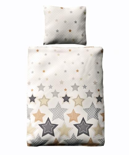 JACK Fleece Bettwäsche Microfaser 2 TLG. 135x200cm Sterne Stern Offwhite Braun Hellblau Polyester Weich