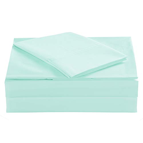 ELINEN Bettlaken-Set, 4-teilig, Baumwoll-Polyester-Mischg ewebe, Perkal, Queen-Bettwäsche – knitterfrei, atmungsaktiv, knackig und erfrischend, Baumwollreiches Betttuch (Sea Foam Green, Queen)