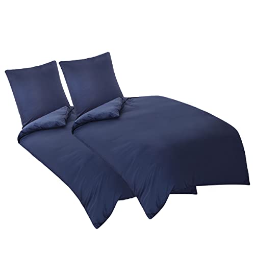 RUIKASI 135x200 4teilig Dunkelblau   Bettbezüge 135 x 200 2er Set mit Kissenbezüge, Sets 135x200cm aus Mikrofaser mit Reißverschluss Weich Bügelfrei