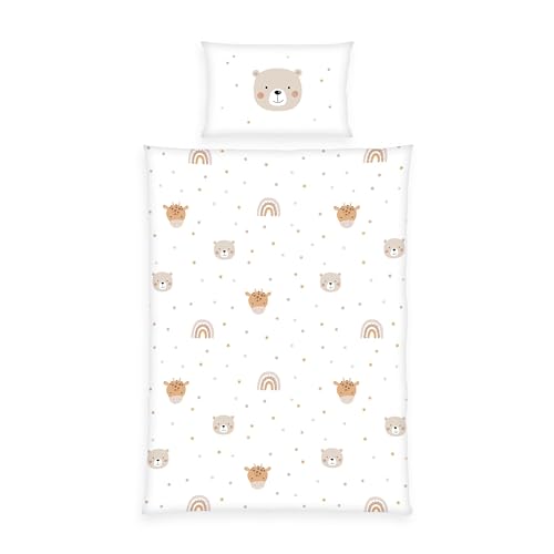  babybest Little Friends Winterbettwäsche, 40 x 60 Hoteleinschlag, x 135cm, Reißverschluss,%/Flanell, Weiß, Twin