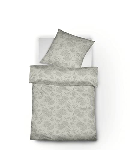  Lech Edelflanell Biber Bettwäsche 155x220 Blumen Silber 604109 10