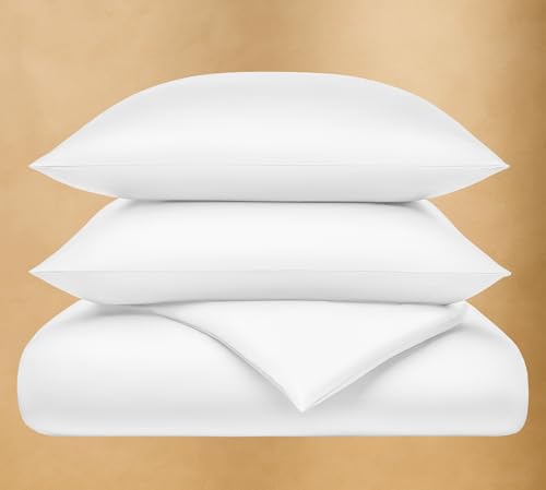 Seralino Mako Satin Bettwäsche 135 x 200 cm Weiß (Bio-Baumwolle)| Bettwäsche Set 135x200 + 80x80 Kissenbezug| Satin Bettwäsche 135x200 | Hotel Bettwäsche 135x200 80x80| Aesthetic Bettwäsche einfarbig