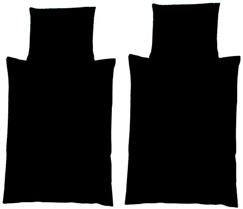 4-Teilige hochwertige Renforcé-Bettwäsche UNI-WENDE in schwarz einfarbig 2x 135x200 Bettbezug + 2x 80x80 Kissenbezug , 100% Baumwolle (Schwarz einfarbig)