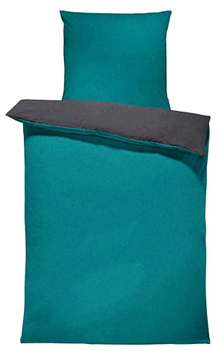 one-home Winter Bettwäsche Doubleface Uni Wende kuschelig flauschig warm weich Fleece, Größe:2 teilig 135x200 cm, Farbe:Petrol/anthrazit
