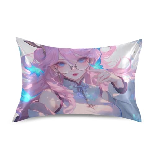 Flanell-Kissenbezüge, Motiv: Zombie, niedlich, Cartoon, Anime, Mädchen, Standardgröße aus ägyptischer Baumwolle, 50,8 x 76,2 cm