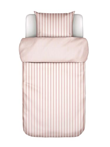 MARC O'POLO Bettwäsche Classic Stripe Rose Smoke, 135x200 + 1x 80x80 cm - 100% Bio-Baumwollsatin 200TC - Streifen