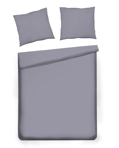 home&you - Bettwäsche aus Baumwoll-Satin, Bettbezug 160 x 200 cm, 2 Kissenbezüge, Reißverschluss, weich und atmungsaktiv, alle Jahreszeiten – Violett