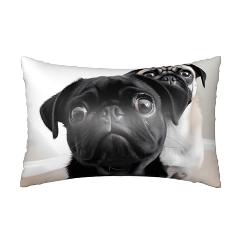 Satin-Kissenbezug mit niedlichem Mops-Motiv, für Haar und Haut, weich, atmungsaktiv, kühlend, glatt, mit Reißverschluss, Dekoration für Bettwäsche, Wohnzimmer, Sofa, 50,8 x 76,2 cm
