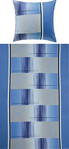 Erwin Müller Bettwäsche, Bettgarnitur Single-Jersey blau Größe 135x200 cm (80x80 cm) - anschmiegsame Qualität, bügelfrei, pflegeleicht, mit praktischem Reißverschluss (weitere Größen)