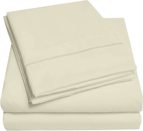 Bettwäsche-Set, extra weich, luxuriös, King-Size-Bettlaken, mit 38.1 cm tiefer Tasche, Premium-Bettwäsche-Kolle ktion, atmungsaktiv, knitterfrei, schmutzabweisend, Elfenbein, King-Size-Bett