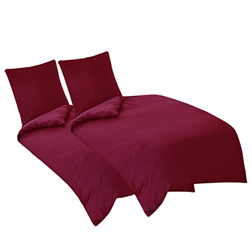 RUIKASI Bettwäsche 135x200 4teilig Rot - Bettbezüge 135 x 200 2er Set mit Kissenbezüge, Bettwäsche-Sets 135x200cm aus Mikrofaser mit Reißverschluss Weich und Bügelfrei