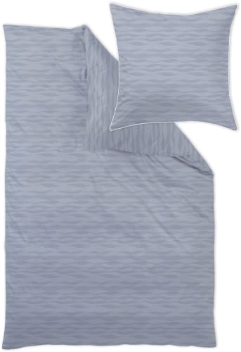 Curt Bauer Brokat-Damast-Bettwäsche -Garnitur Dessin 9036 Silence Farbe aqua-245 Größe 140x220 + 70x90 cm Wellenlinien Allover-Dessin buntgewebt 4-seitiger Paspel