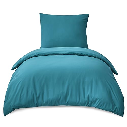 RUIKASI Bettwäsche 155x220 Türkis 2teilig   Petrol Mikrofaser Bettwäsche Sets Oeko TEX, Bettbezüge 155 x 220cm + Kissenbezüge 80x80cm mit Reißverschluss, Weich Bügelfrei
