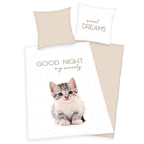 Klaus Herding GmbH Bettwäsche Katzen 2tlg. Katzenbaby 135x200 cm (80x80 cm) 100% Baumwolle