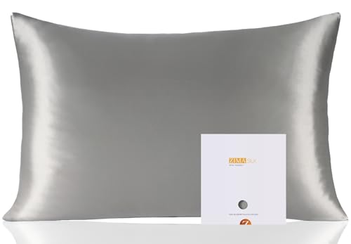 ZIMASILK Kissenbezug aus 100% Seide für Haare und Haut. Doppelseitige 19 Momme Reine Maulbeerseide Kissenhülle mit Reißverschluss, 1 Stück.(40x80 cm, Silber Grau)