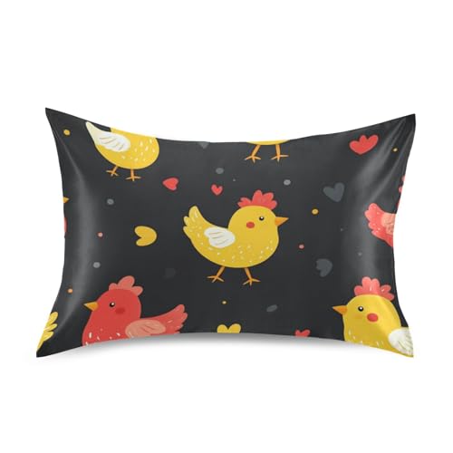 Kissenbezug, Motiv: Hühnerherz, ägyptische Baumwolle, weiß, Funda para almohada, Larga con adornos, Standardgröße 50,8 x 66 cm, Schwarz