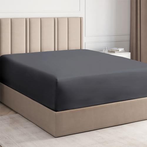 Spannbettlaken 140x200cm aus 100% Baumwolle für Matratzen bis 40 cm Höhe - Premium Bettwäsche mit 400 Fadenzahl - auch für Boxspringbett - Einzelpackung - OEKO-TEX - Spannbetttuch 140x200 – Dunkelgrau