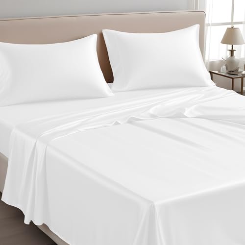 LINENWALAS Emperor Bettlaken, 100 % Tencel, weiche Seide, kühlendes Oberlaken, Lyocell-Bettwäsche, perfekt für Haar und Haut, 320 x 290 cm (Weiß, Kaiser)