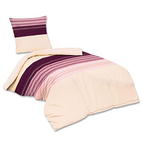Flanell Wende-Bettwäsche Amelie 2 teilig Reißverschluss Flieder Streifen Marke 135 x 200 cm + 80 x 80 cm Flanell Wende-Bettwäsche Amelie 2 teilig Reißverschluss Flieder Streifen Marke 135 x 200 cm + 80 x 80 cm
