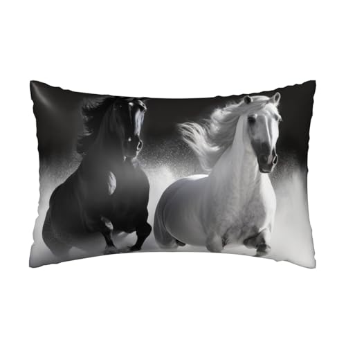 Satin-Kissenbezug für Haar und Haut, weich, atmungsaktiv, kühlend, glatt, mit Reißverschluss, Dekoration für Bettwäsche, Wohnzimmer, Sofa, 50,8 x 76,2 cm, Schwarz und Weiß