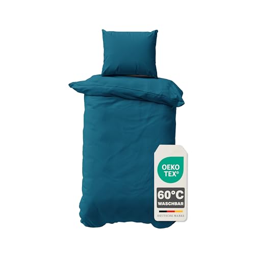 Devior Bettwäsche Set Mikrofaser 135x200 cm, Petrol – 2-teilige Uni Bettwäsche mit Kissenbezug 80x80 cm, Reißverschluss, Bettbezug, Oeko-Tex Zertifiziert, Allergiker geeignet, Atmungsaktiv