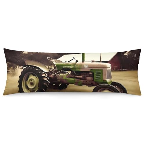 Kissenbezug mit altem Traktor-Foto-Bauernhof, ultraweich, atmungsaktiv, langer Körperkissenbezug mit Reißverschluss, dekorativer Bettwäsche, Kissenbezug für Schlafzimmer, Couch, 48 x 134,9 cm