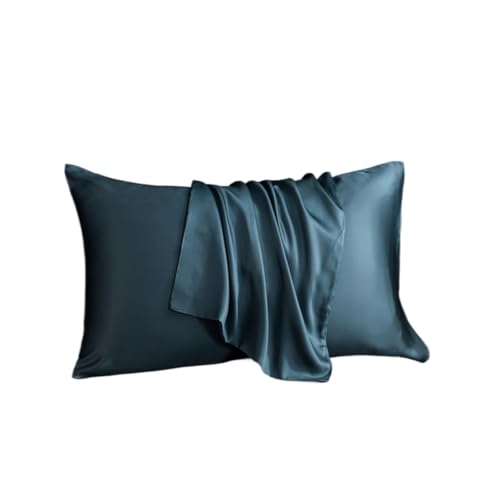 Seiden Kissenbezug Seidenkissenbezug, Haarschutz, Kissenbezug, einfarbig, Bettwäsche FüR Haar Und Haut(Dark Blue,40x70cm 1pc)