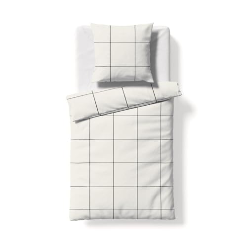 fleuresse gewebte Edelflanell Bettwäsche Lech Cork schwarz weiß 1 Bettbezug 135 x 200 cm + 1 Kissenbezug 80 x 80 cm