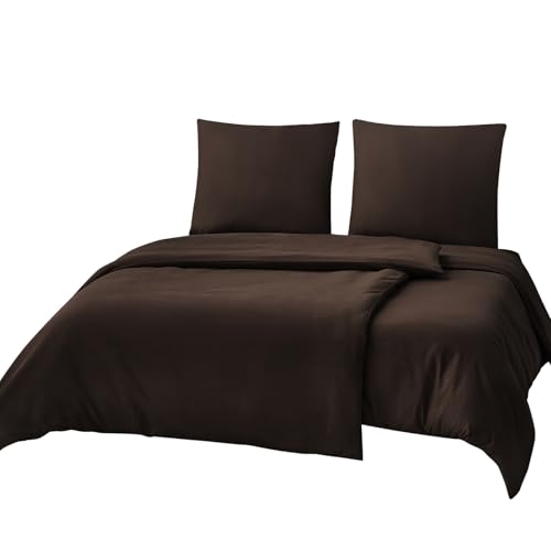 RUIKASI Bettwäsche 135x200 4teilig Braun   Polyester Mikrofaser Bettwäsche Sets Oeko TEX, 2 Bettbezüge 135x200cm + 2 Kissenbezüge 80x80cm mit Reißverschluss, Weich Bügelfrei