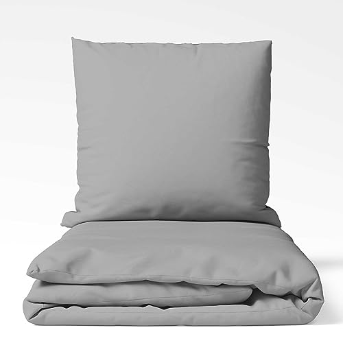 ETÉREA Microfaser Bettwäsche 140x200cm + 70x90cm - Ganzjahresbettwäsche Bettbezug Unifarben - Bettwäsche Set mit Kissen 140x200cm Bettbezug + 70x90cm Kissenbezug Microfaser Made in Green - Grau