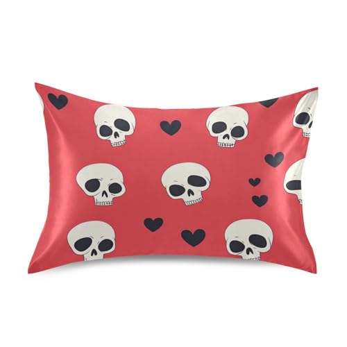 Happy Valentine Cartoon Herz Cartoon Totenkopf Rot Anthrazit Kissenbezug Kissenbezüge Ägyptische Baumwolle Weiß fundas para almohadas Grandes Standardgröße 50,8 x 66 cm