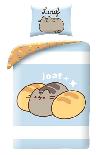 Halantex Bettwäsche-Set PUSHEEN die Katze LOAF - Bettbezug 140 x 200 cm mit Kissenbezug 70 x 90 cm - Mikrofaser - Hellblau