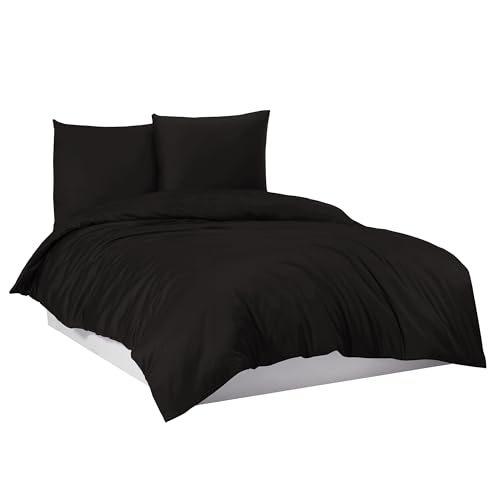 Mixibaby Bettwäsche Bettgarnitur Bettbezug 100% Baumwolle 135x200 155x220 200x200 200x220, Farbe:Schwarz, Größe:135 x 200 cm