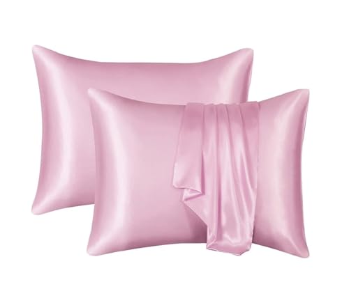 KJUUQBZL Seide Kissenbezug Weiß Schwarz Grau Blau Bett Dekorative Kissenbezüge Luxus Bequeme Home Bettwäsche Fällen 97(PINK,1PCx51x76cm(20x30 in))