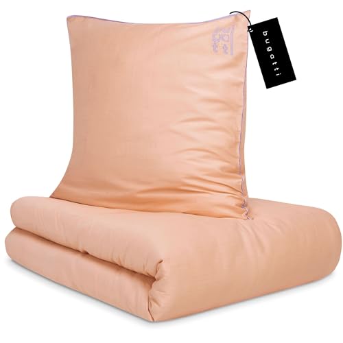 bugatti Bettwäsche 155x220 cm - 100% Baumwolle, Reißverschluss, anschmiegsam, weich & waschbar, Satinbettwäsche orange Flieder einfarbig