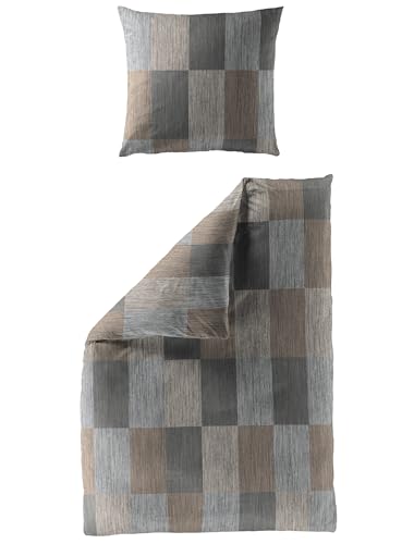 Bierbaum Bettwäsche 4142, Mako-Satin, 100% Baumwolle, Designed in Germany, kitt 80, 135x200 + 80x80 cm, mit Reißverschluss, 1 Bettbezug und 1 Kissenbezug