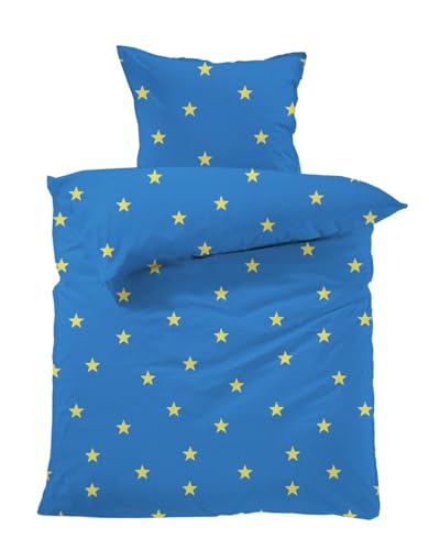 Lavea Bettwäsche Set - Linus 135 x 200cm + 80 x 80cm. Design: Sterne - Farbe: Blau 100% Baumwolle. Hochwertig mit Reißverschluss. GOTS/Bio Zertifiziert.