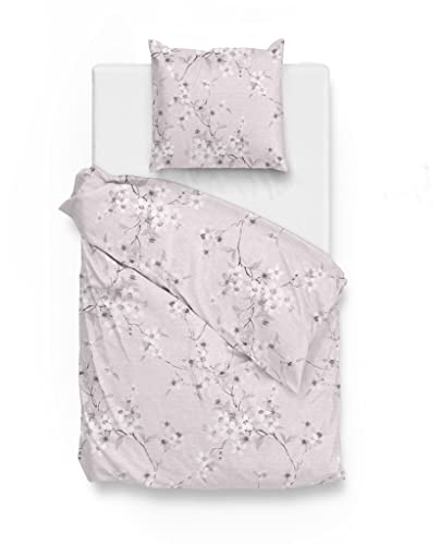 Zo!Home Cotton Bettwäsche 155x220 Nicolina pink Melange Blütenzweige Flieder grau