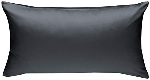 Bettwaesche-mit-Stil Mako Interlock Jersey Kissenbezug Uni/einfarbig 100% Baumwolle 40x80 cm, Anthrazit