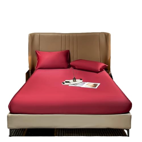 Luxuriöses Maulbeerseide-Stretch-Spa nnbetttuch, tiefe Tasche, 25 cm, echte Seide, Matratzenbezug, Größe 90 x 190 cm, elegante Weinrote Bettwäsche, weiche Bettwäsche Essentials