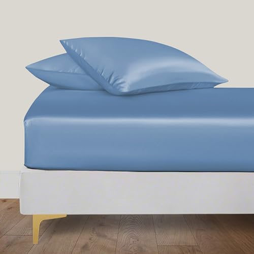 LINENWALAS Spannbettlaken aus Vegan-Bambusseide, 120 x 200 cm, Tiefe Tasche bis zu 40 cm, weich, kühlende Bambus-Bettwäsche, nur Spannbettlaken, perfekt für die Haut (Bahamas-Blau)