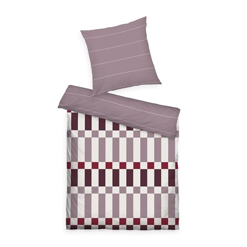 Tom Tailor Soft-Renforcé-Bettwäsch e, 80x80 cm + 135x200 cm, 100% Baumwolle/Renforcé, mit Wendemotiv und farbigem Reißverschluss, Bold Check Lila, Pflaume (Cozy Mauve, Plum & Off White)