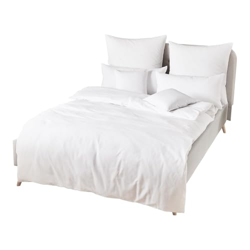 Traumschlaf Hotelbettwäsche • Kochfest & Chlorfest • Mako-Satin aus 100% Baumwolle • Weiß mit Streifen • Pflegeleicht & Atmungsaktiv • 1 Bettbezug 135 x 200 cm + 1 Kissenbezug 80 x 80 cm