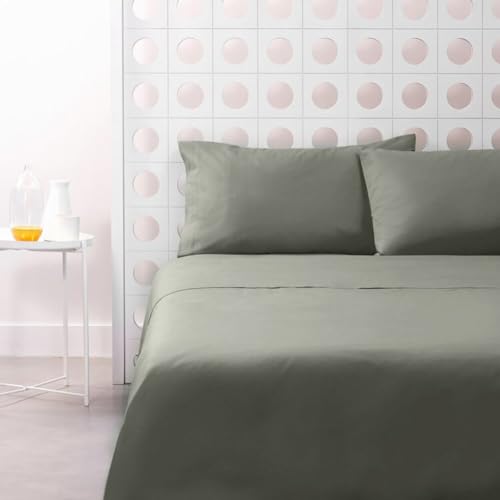 Bassetti Bettwäsche-Set für Einzelbett, zweifarbig, 100 % Baumwolle, Oberlaken, Bettlaken und 1 Kissenbezug (Grün/Seil)