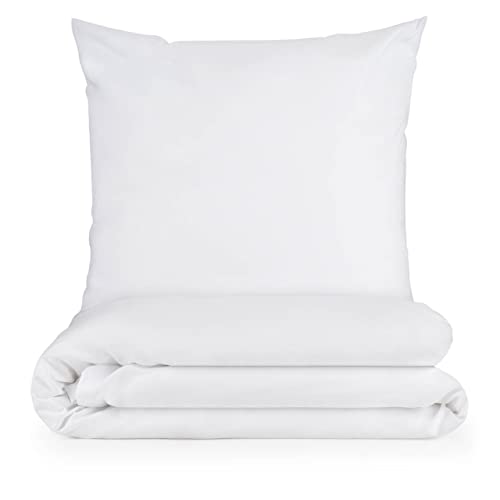 Blumtal Basic Bettwäsche 135x200 cm & Kissenbezug 80x80 cm - Bettbezüge aus Atmungsaktivem Mikrofaser, Superweiches Bettbezug Set, Oeko-Tex Zertifiziert, 2teilig - Weiß