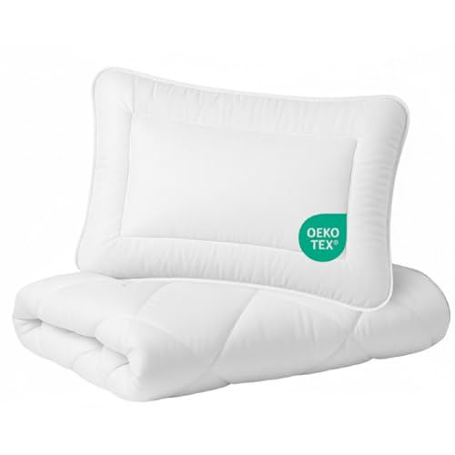 Julido Baby Bettdecke und Kissen Set 100x135 cm – Kinderbettdecke 550g & Kinderkissen 150g, Mikrofaser Weiß, 90° Maschinenwaschbar, Oeko-Tex Zertifiziert, Atmungsaktive