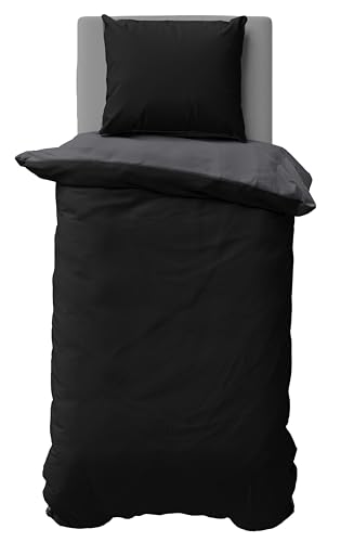 one-home Biber Bettwäsche Winter Baumwolle Uni Kuschelig Flauschig Warm Weiche Fein-Biber, Farbe:Schwarz, Größe:135x200 cm und 80x80 cm