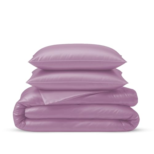 LINENWALAS 2-teiliges Bettbezug-Set aus 100 % natürlichem Bambus, mit Reißverschluss und Eckbändern, weichste, kühle Bettwäsche, perfekt für Hautpflege (Einzelbett, Flieder)