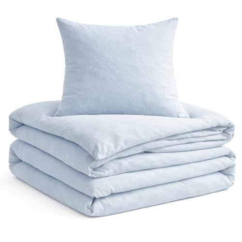 jilda-tex Premium Tencel™ Lyocell Bettwäsche Set 135x200 cm – Stonewashed, superweich, hypoallergen & atmungsaktiv – Oeko-TEX® Made IN Green Zertifiziert (Hellblau, 2 TLG. 135x200cm / 40x80cm)